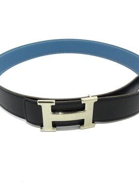 HERMES H Belt - Blue Black Leather square K Belt